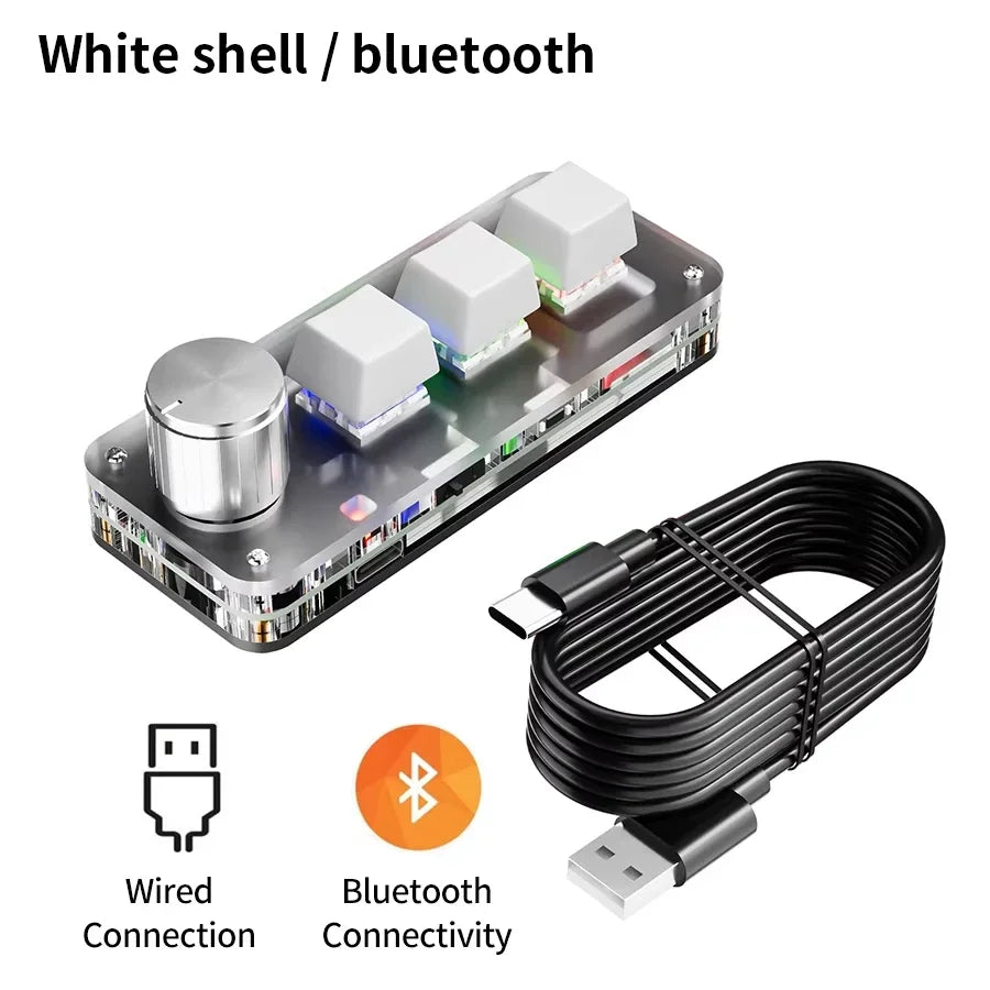 3 Keys 1 Knob Customize Keyboard 2.4G Bluetooth Programming Macro Mechanical Keyboard Hot Plug Keypad Shortcut Key E-sports Game Peaceful Pleasures Health and Wellness White Bluetooth