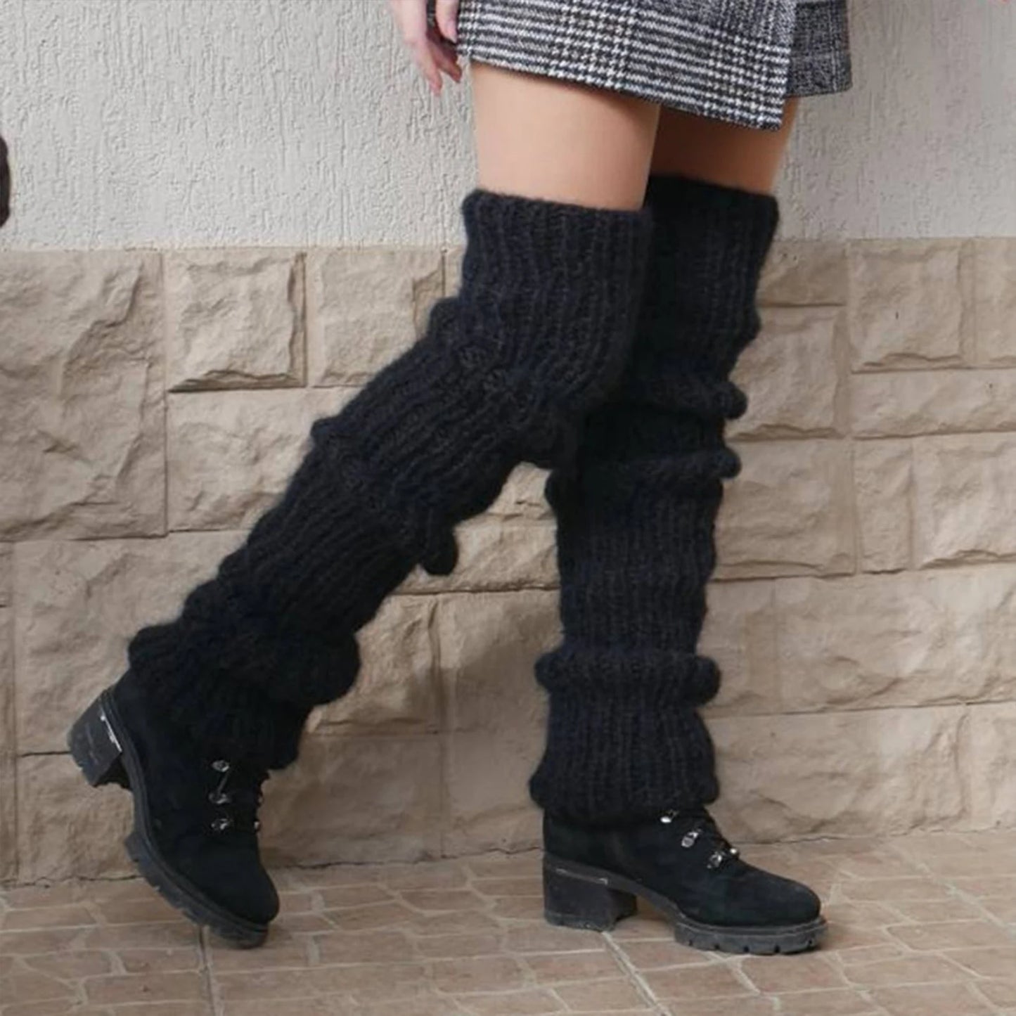 Women's Mohair Knit Leg Warmers – Open Toe, Cozy & Stretchy
