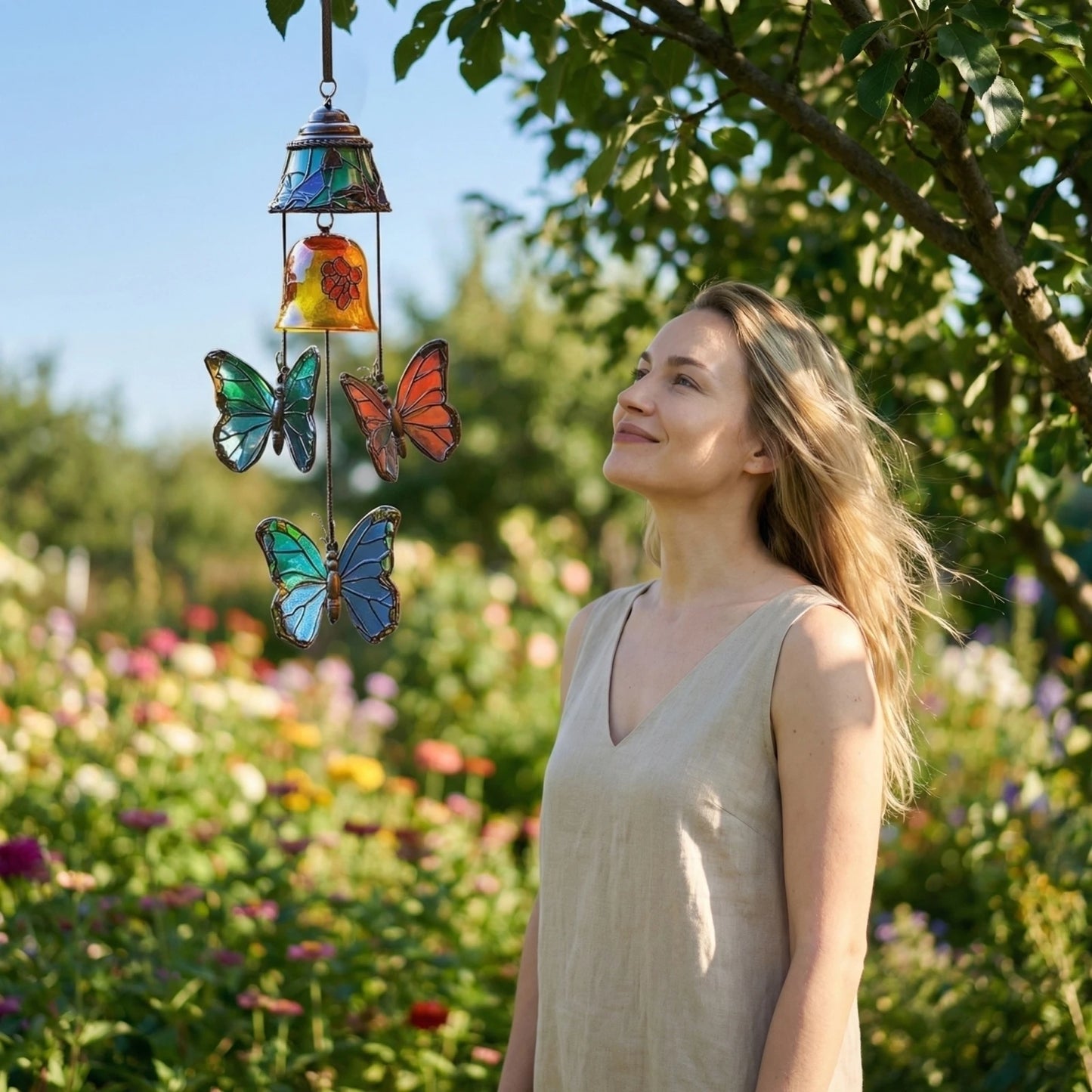 Stained Glass Butterfly Wind Chime | Outdoor Garden Décor