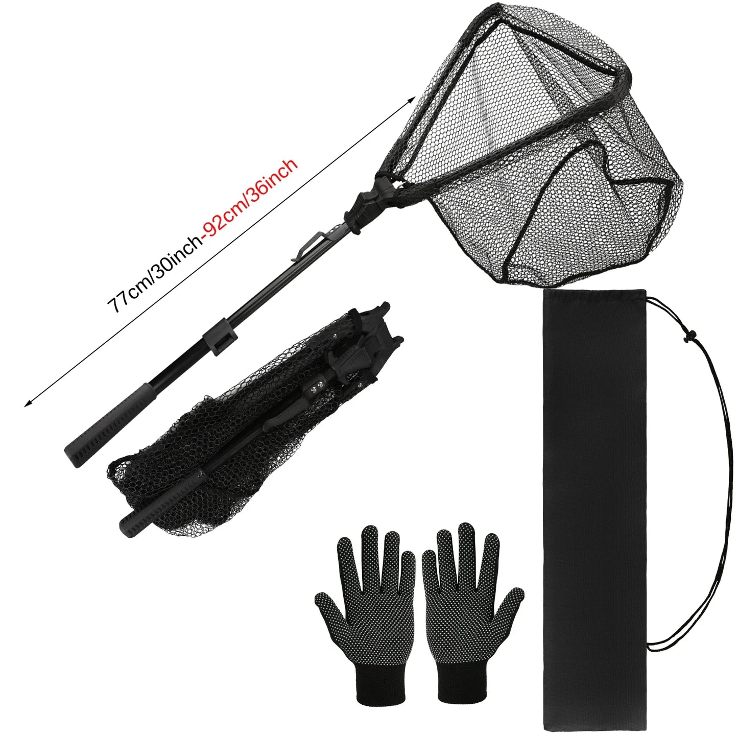 Retractable Fishing Landing Net with Telescoping Pole Foldable Handle for Kids Men Freshwater Saltwater Fly Fishing Carp Net Peaceful Pleasures Health and Wellness 92cm and Accessory