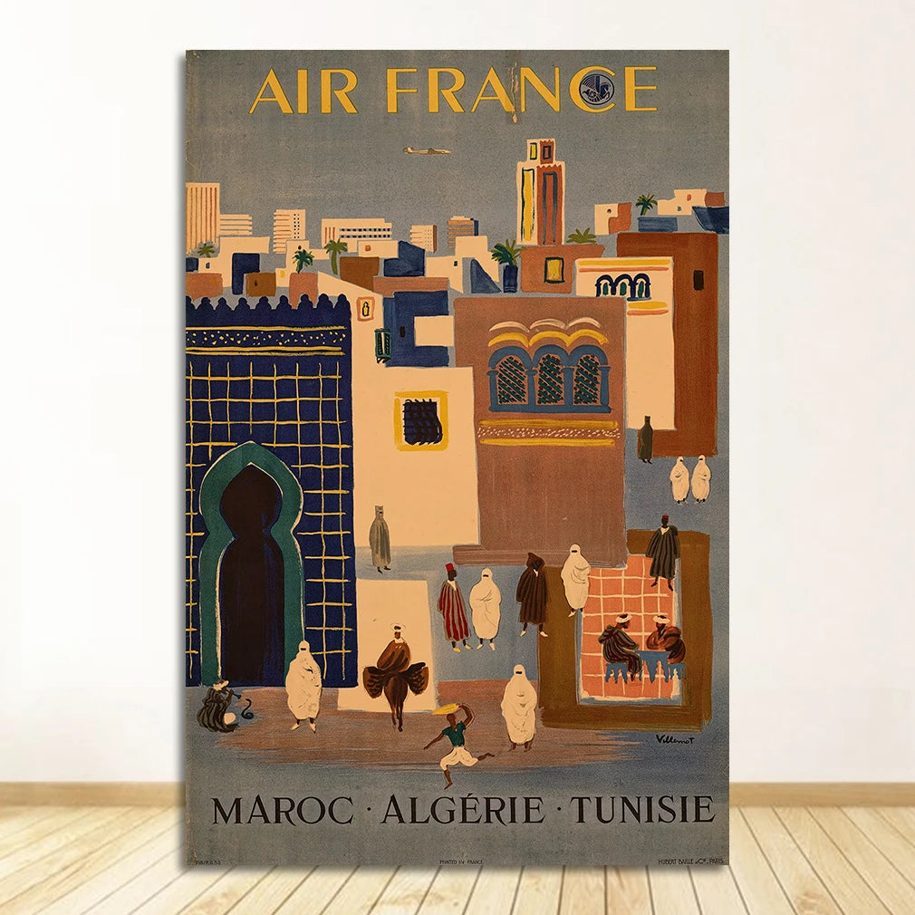 France & Japan Vintage Travel Canvas Poster | Unframed Wall Art