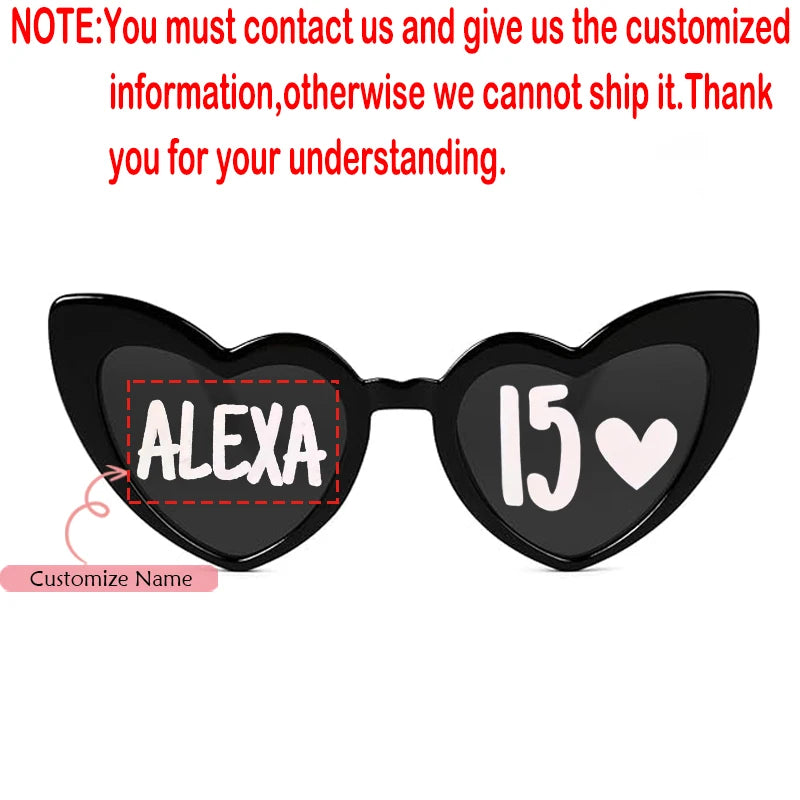 Personalized Heart Sunglasses | Sweet 15 16 Birthday Party Prop