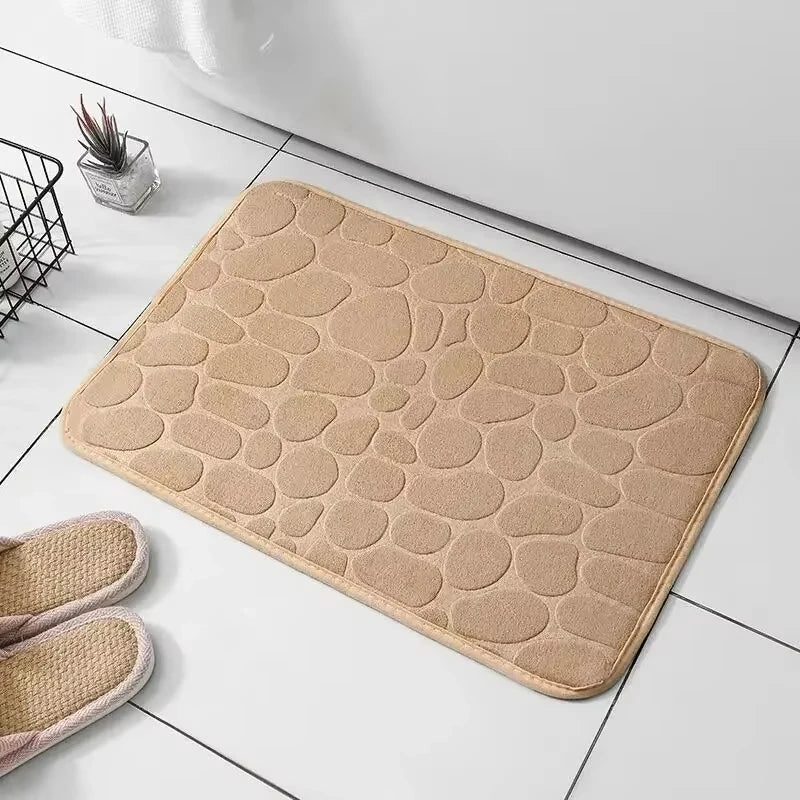 Pebble Embossed Floor Mat Bathroom Sponge Non Slip Water Absorbent Rug Household Dirt Resistant Easy Clean Cobblestone Bath Mat Peaceful Pleasures Health and Wellness Beige 400MMx600MM