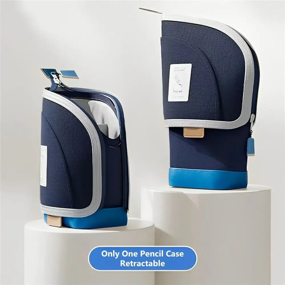 New Fashion 2-in-1 Standing Pencil Case Portable Vertical Student Pen Holder Retractable Pencil Bag Desk Supplies Holders Peaceful Pleasures Health and Wellness Navy Blue
