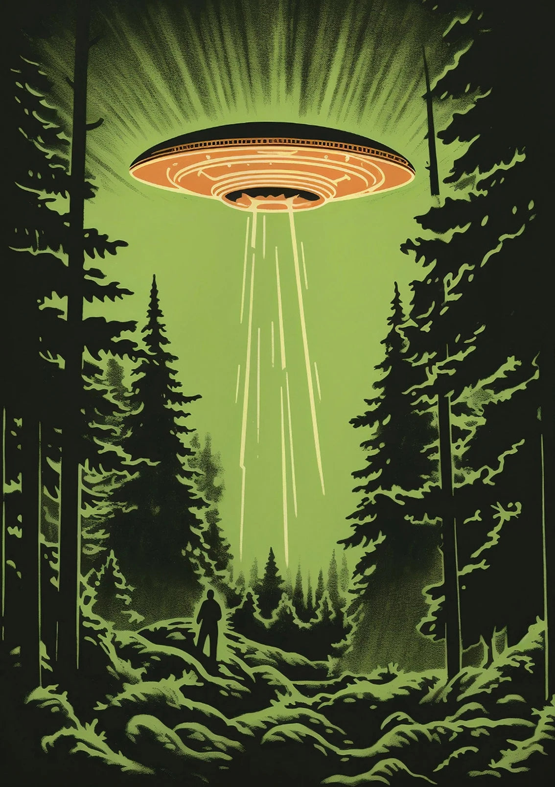 UFO Alien Cow Abduction Canvas Print | Retro Sci-Fi Wall Art Canvas Wall Art Print Peaceful Pleasures Health and Wellness