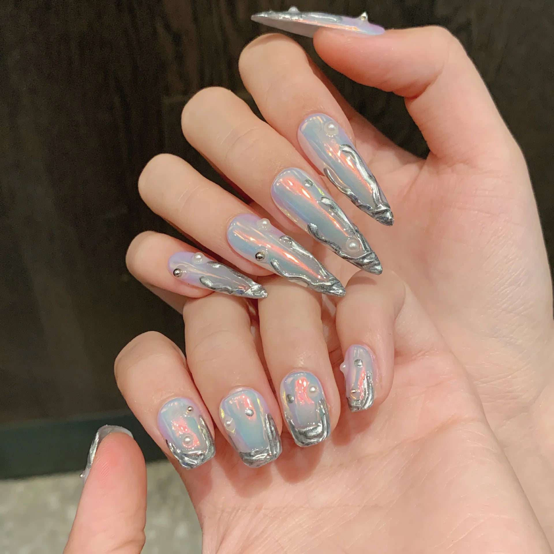 10pcs Handmade Press on Nails Summer Aurora Purple Fake Nail Tips Women Wearable Full Cover Spice Girl Long Almond False Nails Peaceful Pleasures Health and Wellness