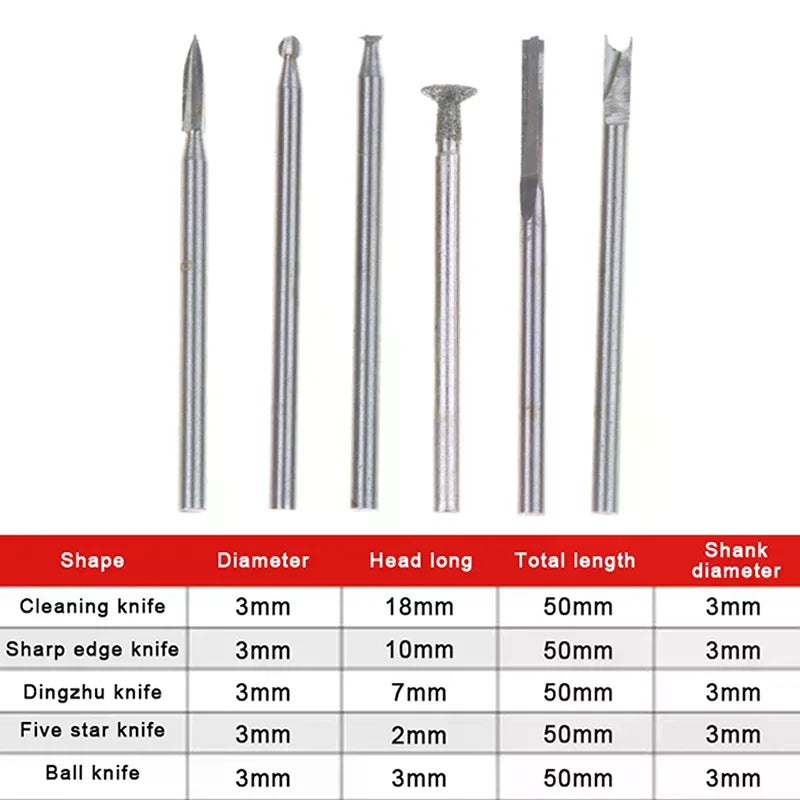 5/6 Pcs Wood Carving Drill Bits Set | 3mm Shank Rotary Tool
