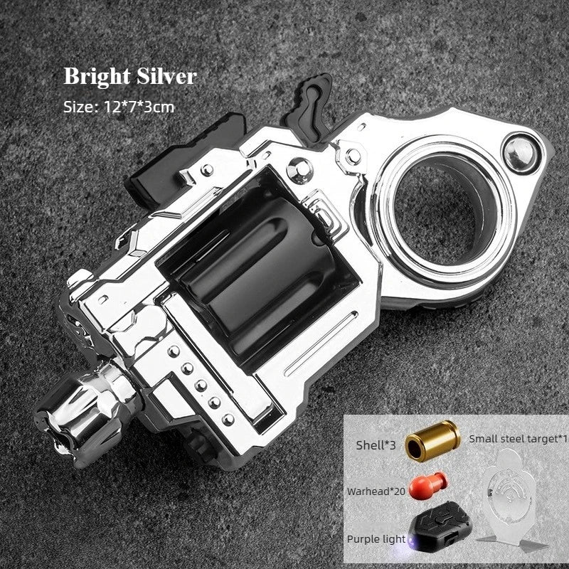 EDC Fidget Toy Alloy Revolver Ring Gun Fun Shooting Stress Relief Mini Metal Collectible Gun Model Fidget Spinner Boys Gifts Peaceful Pleasures Health and Wellness Silver