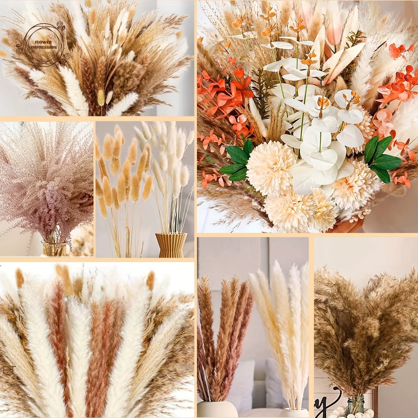 100pcs Dried Pampas Grass Bouquet | Boho Wedding & Home Decor