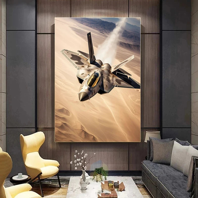 Military Fighter Jet Canvas Wall Art | Aviation Poster Decor