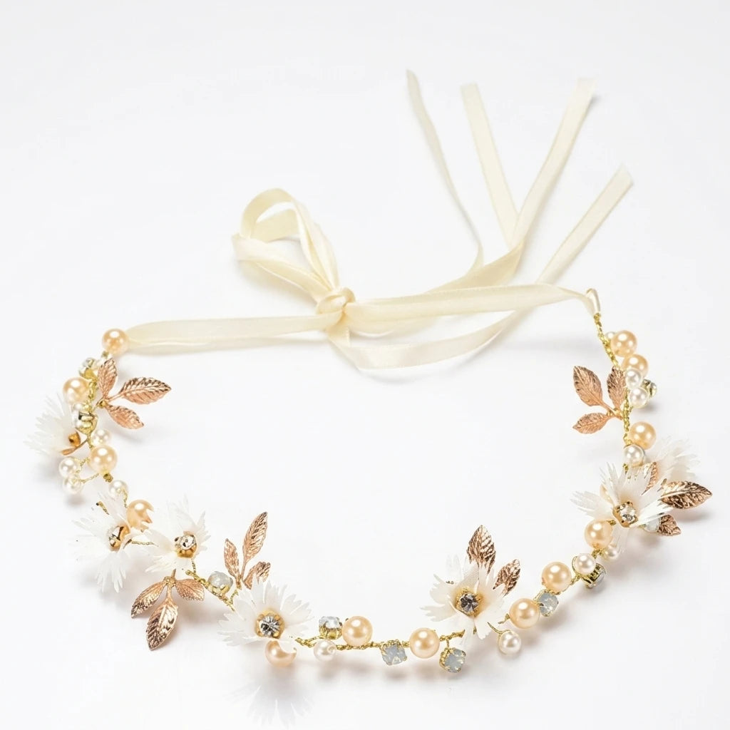 Daisy Crystal-Twist Beaded Headband White 2pcs Alloy Comfort Fit for Women Girls Peaceful Pleasures Health and Wellness