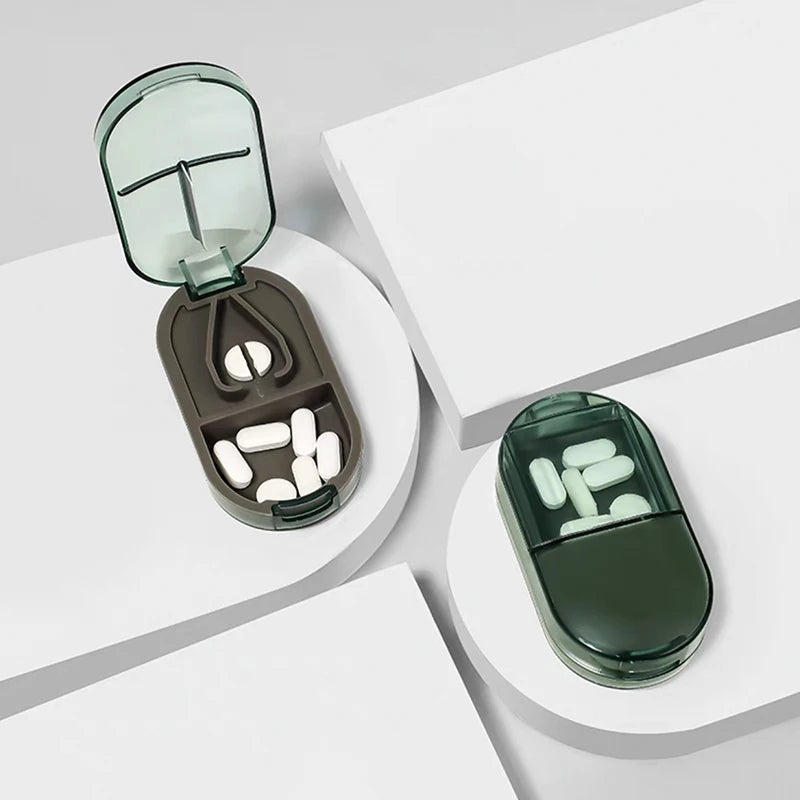 Portable Pill Splitter -2-in-1 Pill Box with Stainless Steel Blade - Suitable for Vitamin Tablets - Cutting Pills 1/2, 1/4 with Peaceful Pleasures Health and Wellness green