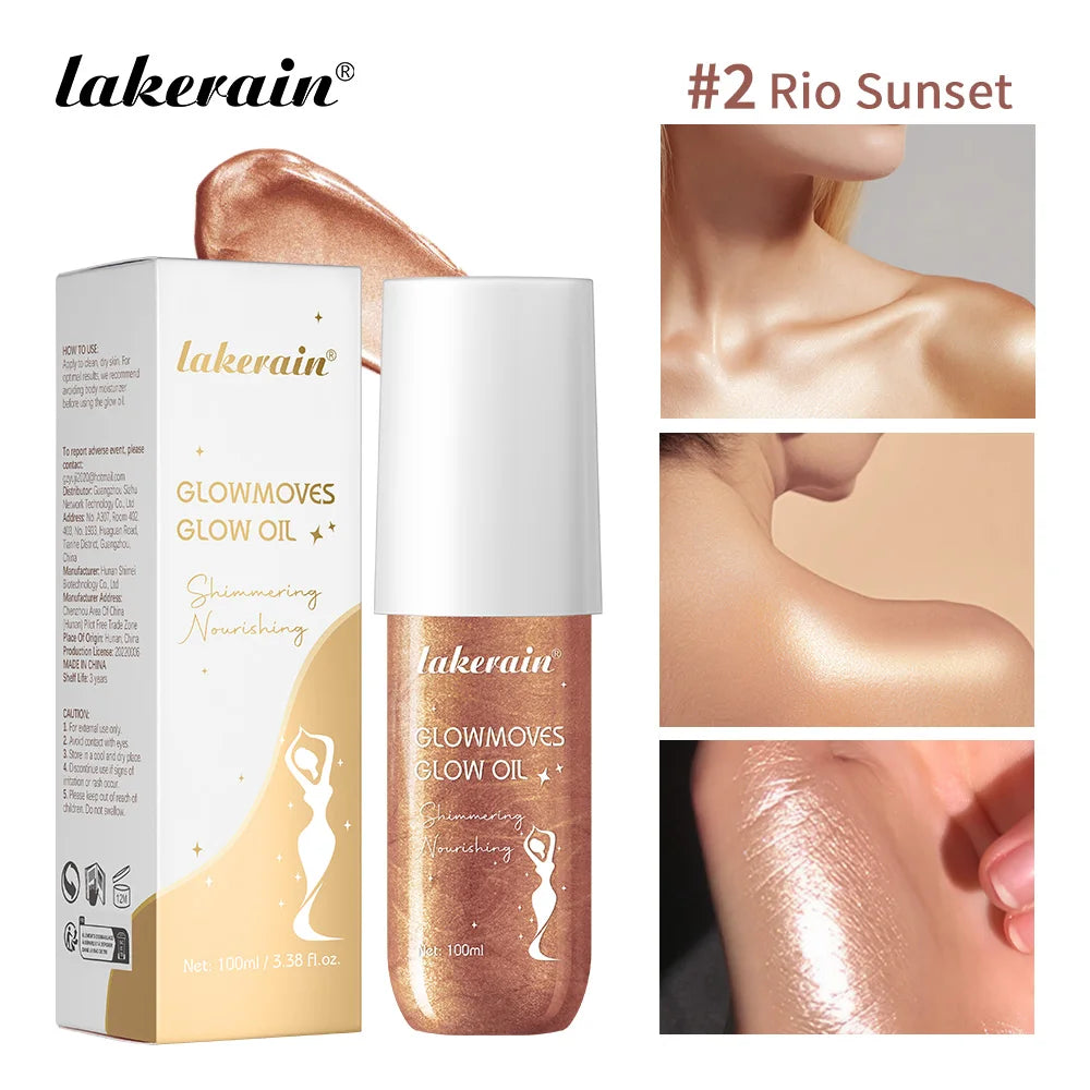 Lakerain 100ml Glowmoves Glow Oil Long Lasting Smoothing Nourishing Deep Moisturizing Shimmering Non-greasy Body Care Glow Oil Peaceful Pleasures Health and Wellness Rio Sunset