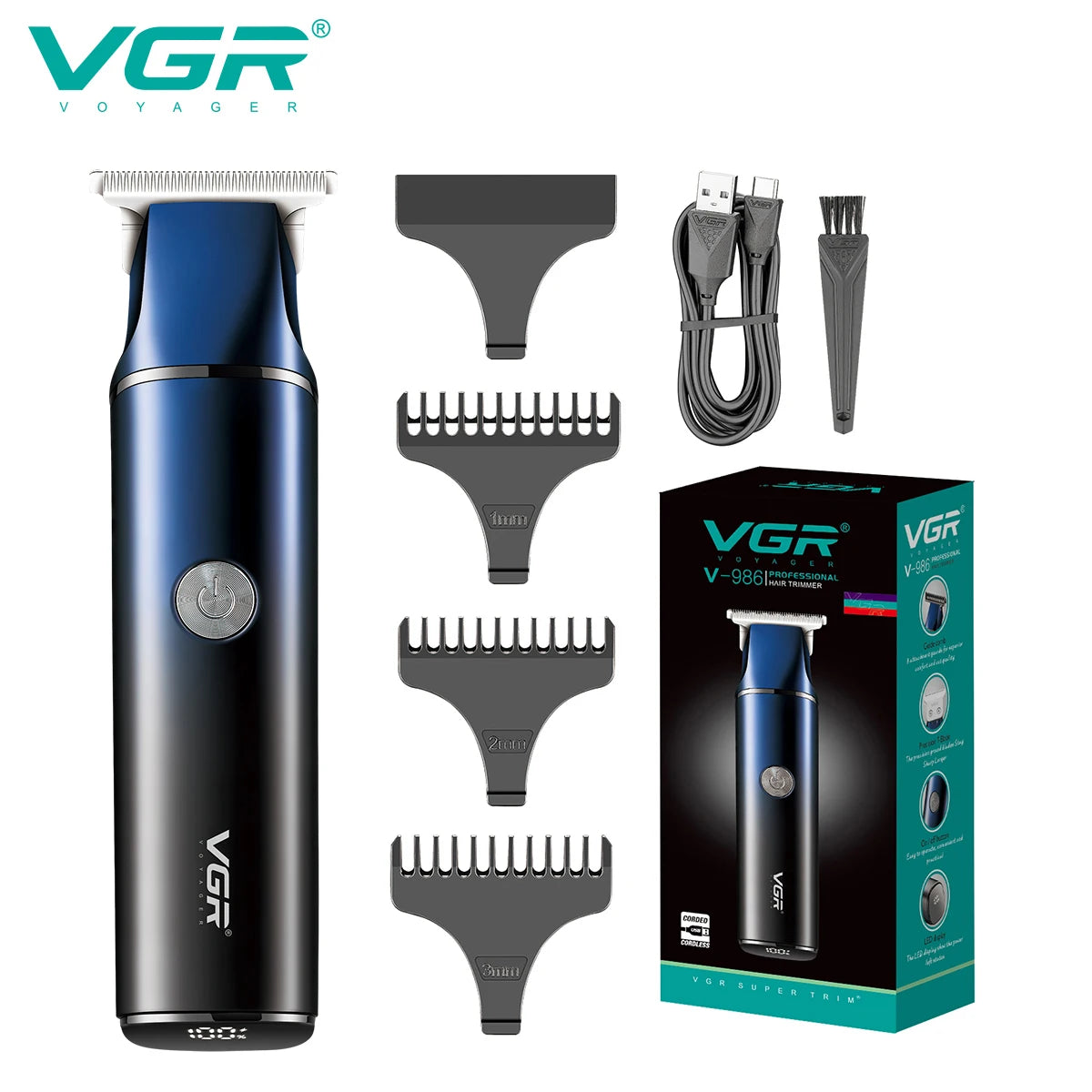 VGR Cross Border Digital Display Barber Gradual Body oil shears Electric fader Home carving razor V-986 Peaceful Pleasures Health and Wellness USB 1
