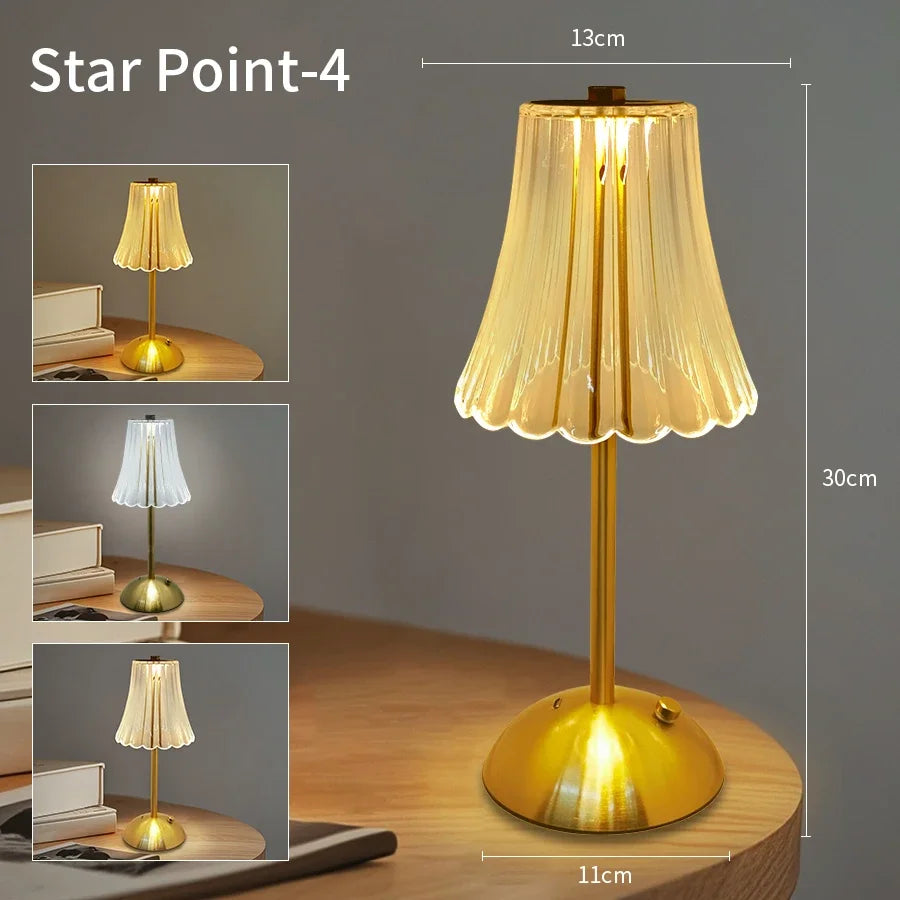 Rechargeable Crystal LED Table Lamp – 3-Color Dimmable Touch