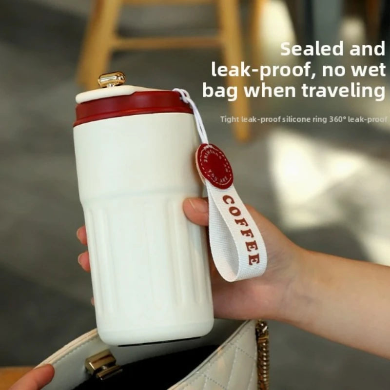 Exquisite stainless steel office insulated cup with drawstring, portable smart coffee cup, car cup, large capacity outdoor cup Peaceful Pleasures Health and Wellness