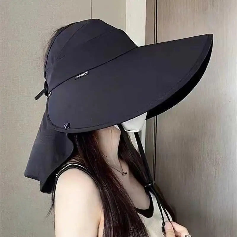 Women's UV Wide Brim Visor Shawl Cap | Beach & Outdoor Sun Hat