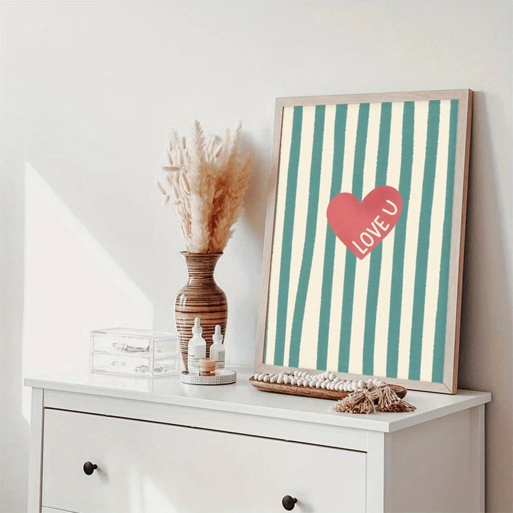 Bohemian Love Quote Green Stripe Canvas Wall Art Print