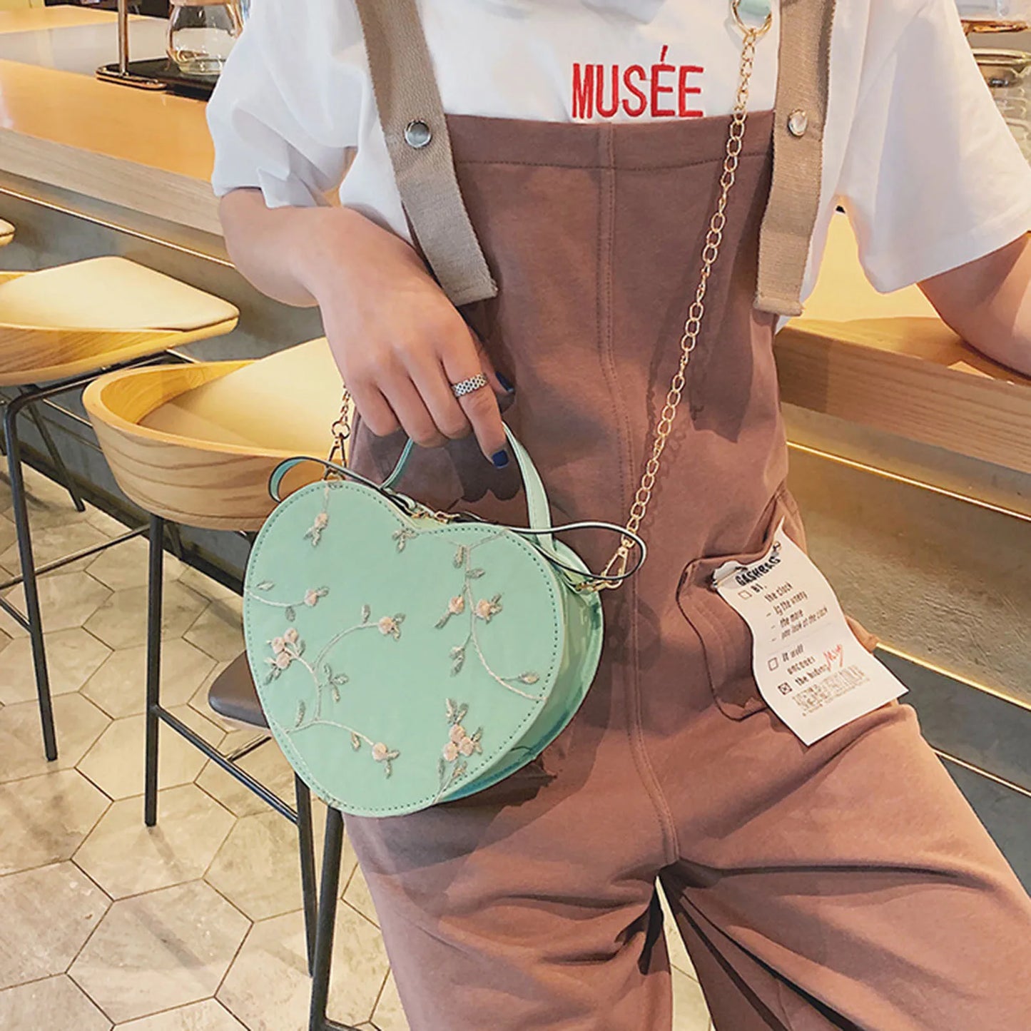 Womens Lace Heart Crossbody Bag PU Leather Shoulder Purse Fashion Handbag with Chain Strap for Valentine Gift 21x17x6cm Peaceful Pleasures Health and Wellness