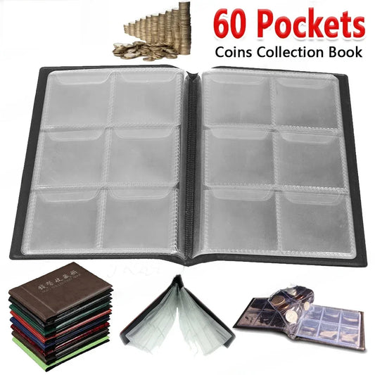 60 Pockets Artificial PU Leather Commemorative Coins Collection Album Book Collecting Money Organizer Storage Bags Storage Book Peaceful Pleasures Health and Wellness