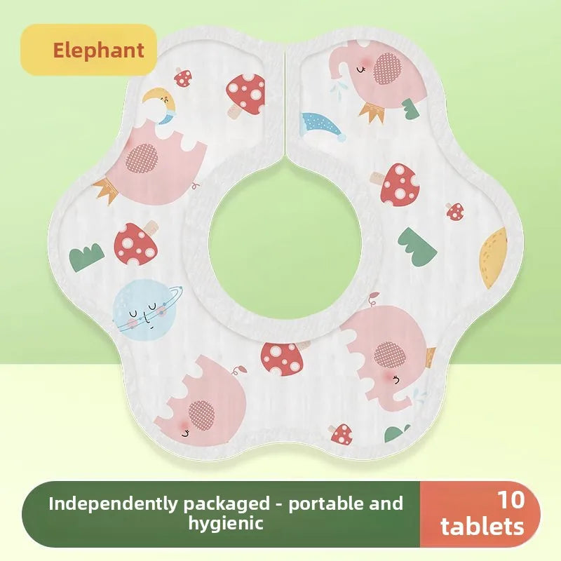 A pack of 10 disposable bibs, baby drool towel, waterproof 360 degree anti spitting gauze, newborn neck scarf Peaceful Pleasures Health and Wellness elephant