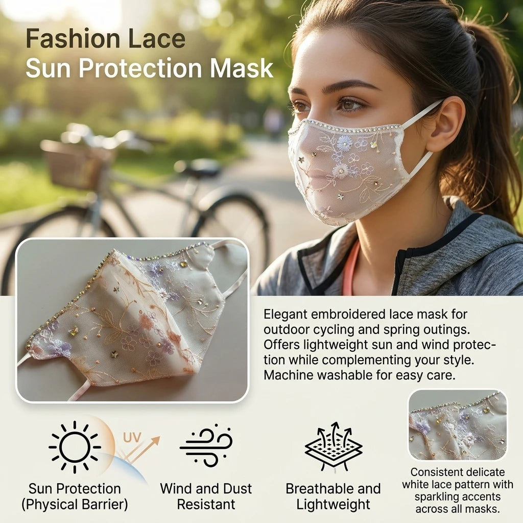 Ethnic Style Lace Mesh Mask With Embroidery Rhinestones Sunscreen Windproof Washable Peaceful Pleasures Health and Wellness