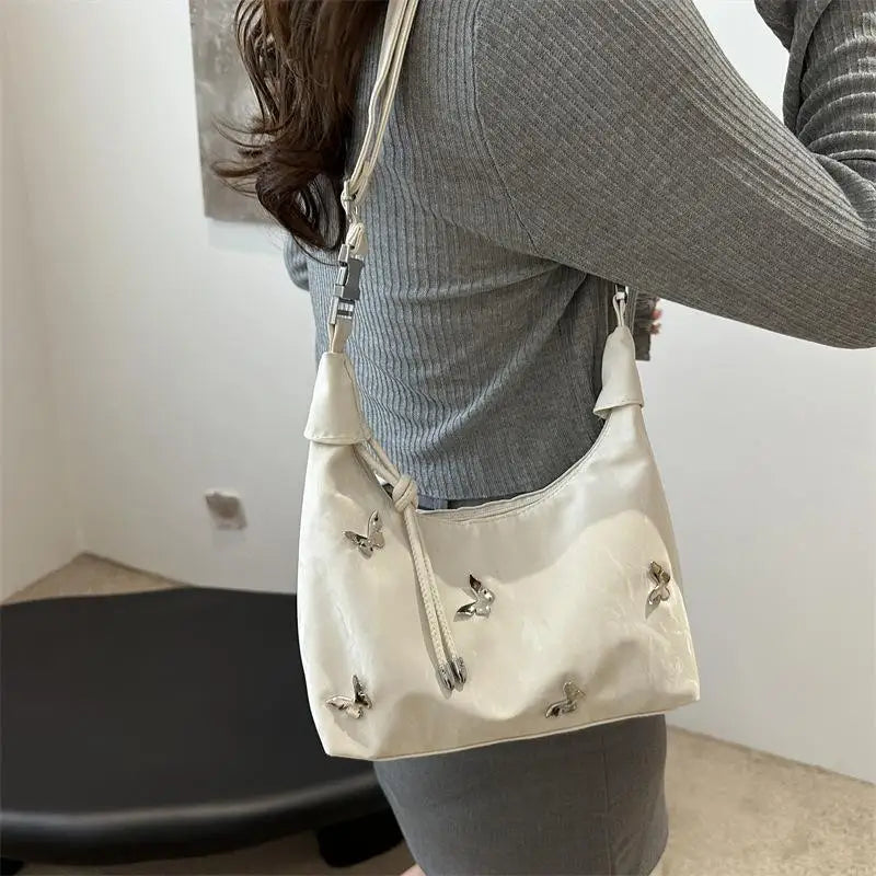 Butterfly Decor Crossbody Bag – Lightweight PU Leather Hobo