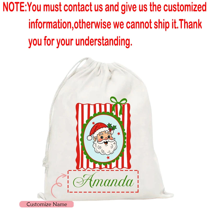 Personalized Kids' Christmas Drawstring Gift Bag | Custom Name Christmas Gift Bag Peaceful Pleasures Health and Wellness custom name 20pcs 13x18cm