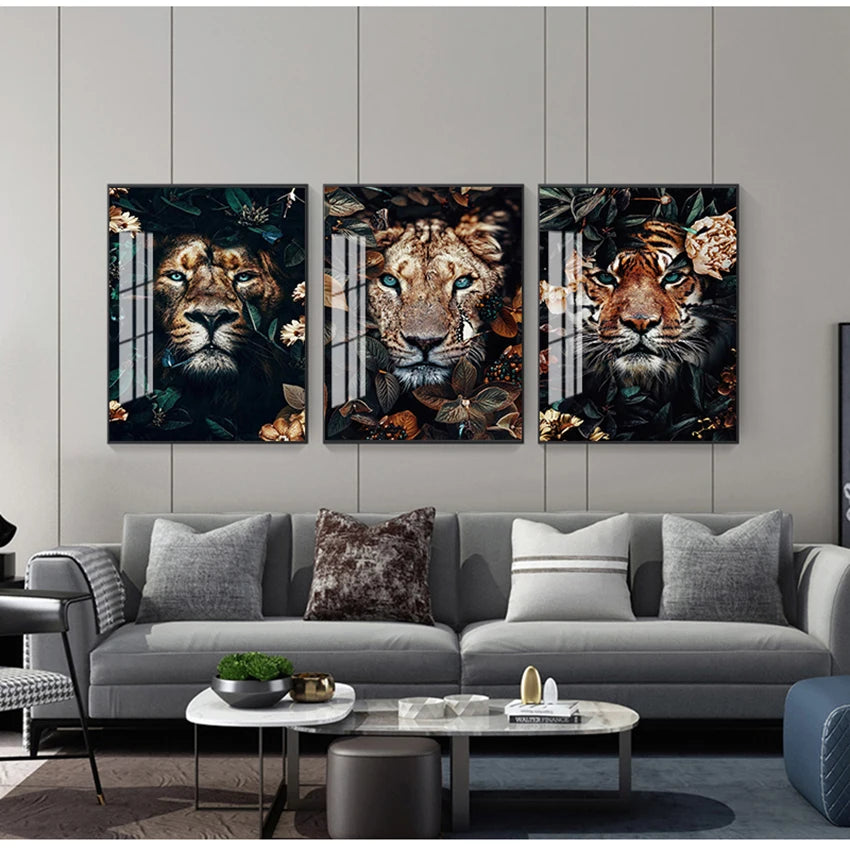 Nordic Animal Canvas Wall Art | Lion Tiger Deer Leopard Print