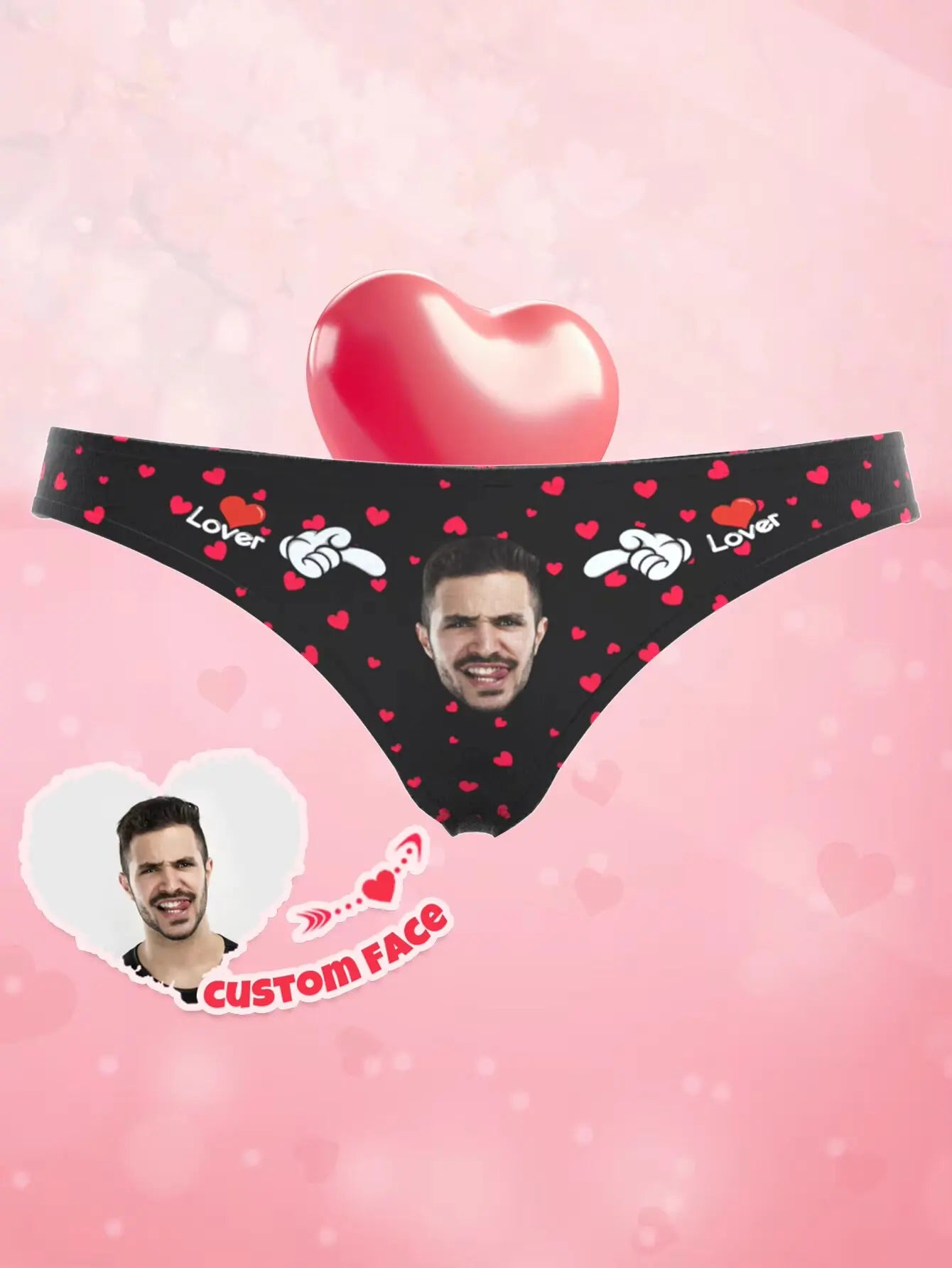 Custom Face Thong For Her Personalized Photo Underwear Valentine Gift For Girlfriend Wife Funny Gift Anniversary Peaceful Pleasures Health and Wellness Black M 1pc