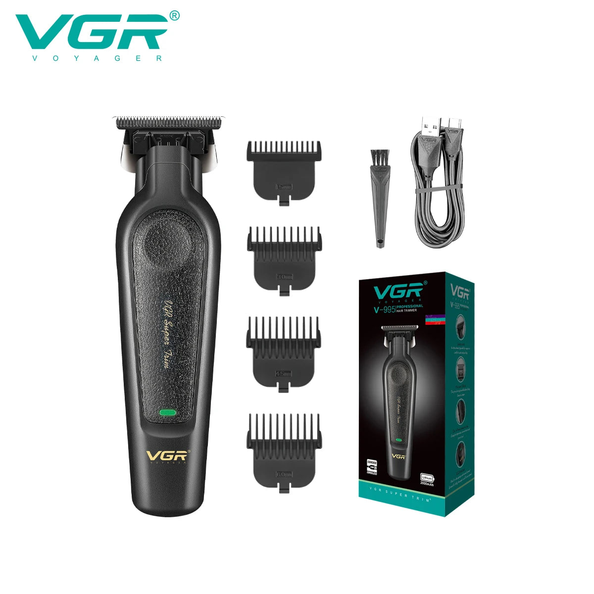 VGR Electric Hair Clipper 2-piece Set Men's Oil Head Carving Electric Push Leather Metal Body Powerful Power Machine V-197&995 Peaceful Pleasures Health and Wellness USB 1