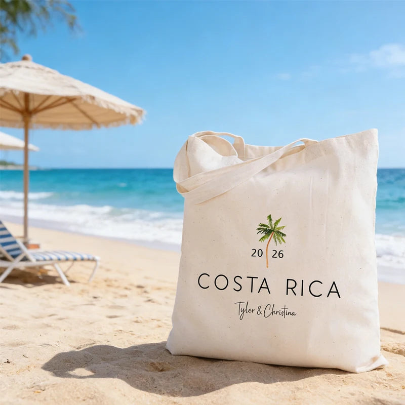 Personalized 2026 Palm Tree Beach Tote | Bachelorette Bridal Gift