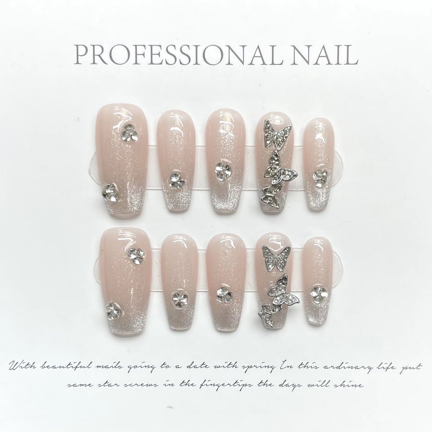 Handmade Press on Nails 3D Crystal Design French Fake Nails Women Girl Wearable Shiny Rhinestone Cat Eye Almond False Nails Peaceful Pleasures Health and Wellness M