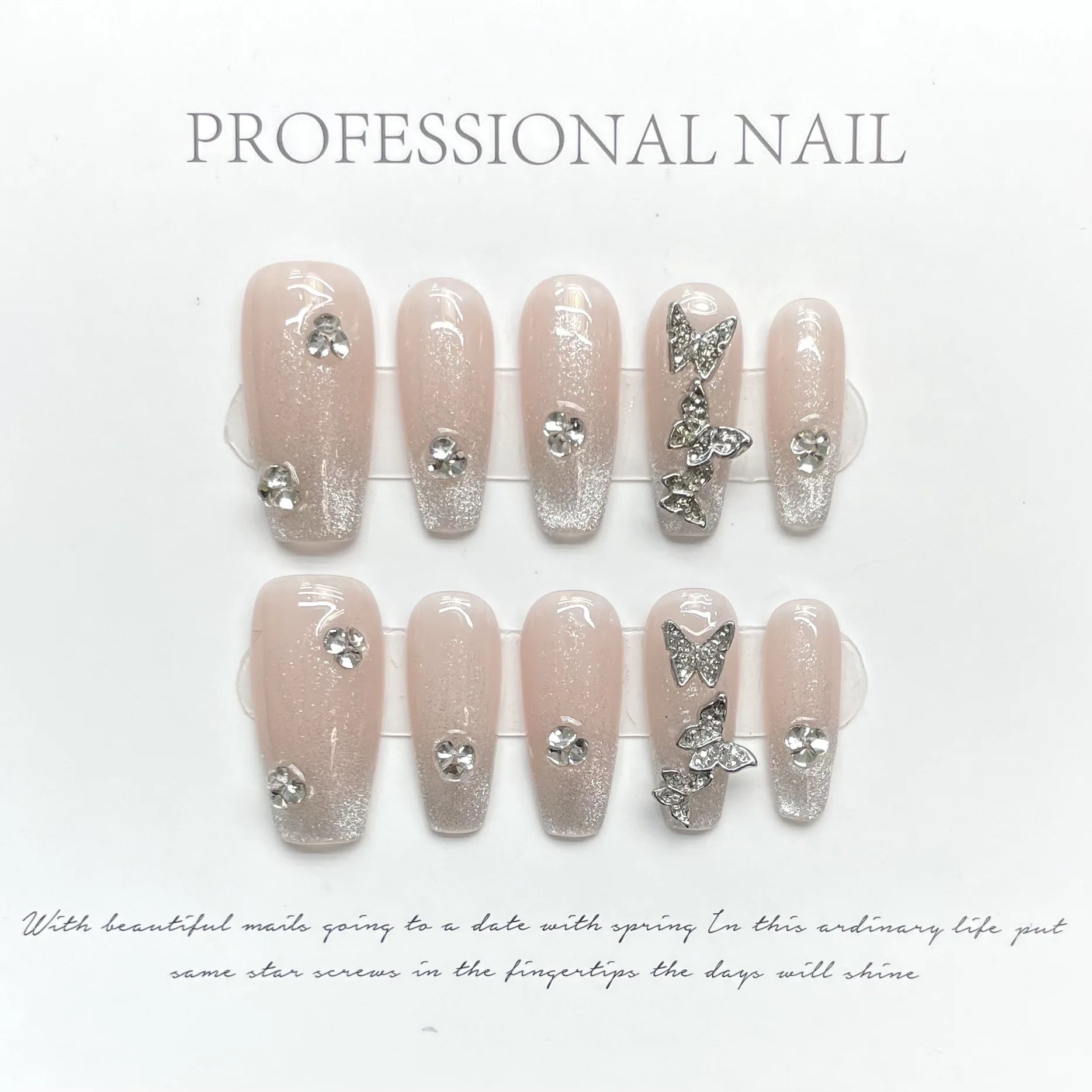Handmade Press on Nails 3D Crystal Design French Fake Nails Women Girl Wearable Shiny Rhinestone Cat Eye Almond False Nails Peaceful Pleasures Health and Wellness M