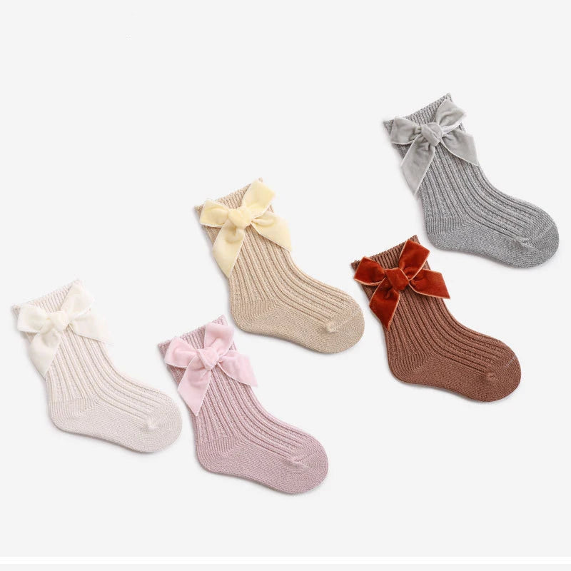 Baby Girls Christmas Knit Socks – Thick Bow Cotton, Ages 0–5Y