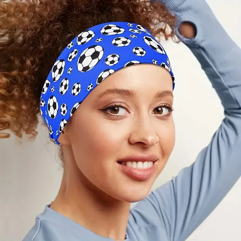 Women's Soccer Print Sports Headband | Elastic Sweatband