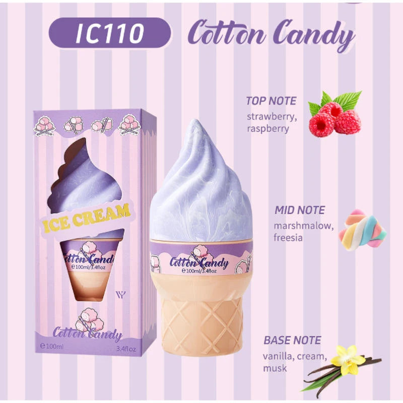 Ice Cream Cute Perfume Brand Long-lasting Eau De Toilette Floral Fruity Citrus Rose Charming Sweet Fragrance Women Body Spray Peaceful Pleasures Health and Wellness Cotton Candy 100ml