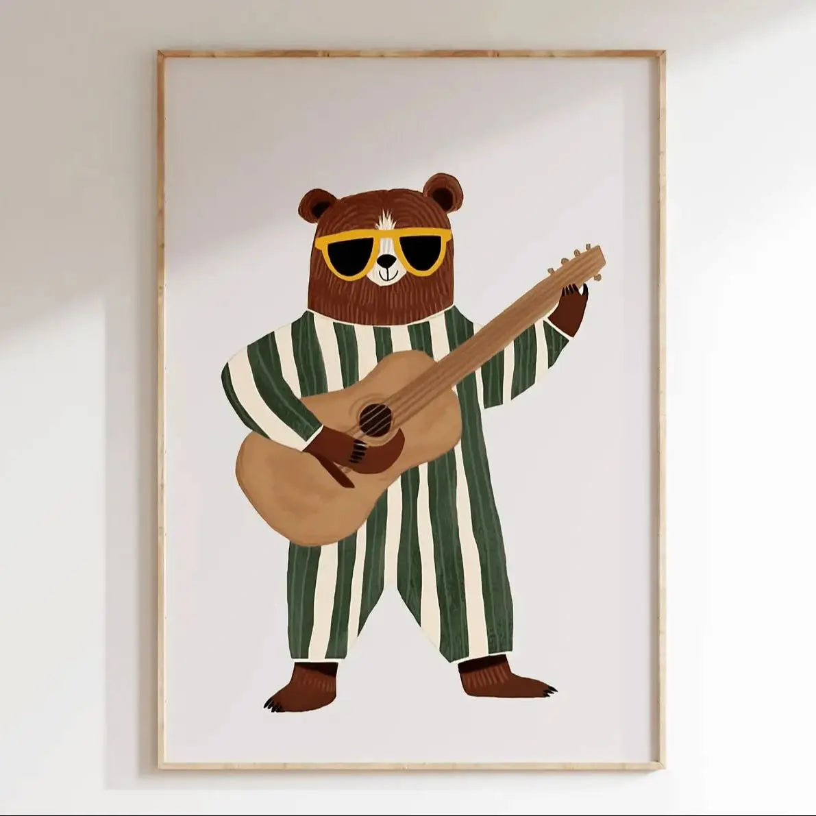 Retro Guitar Bear Canvas Wall Art | Kids Musical Nursery Decor