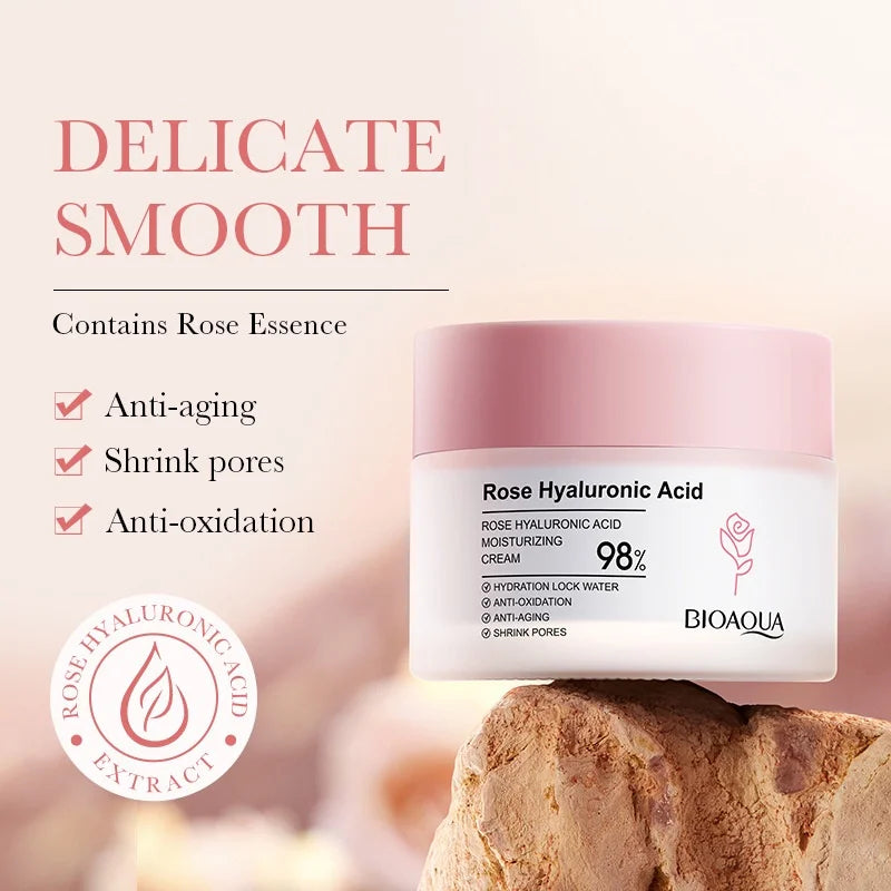 BIOAOUA Rose Hyaluronic Acid Eye Cream for Moisturizes Repairs Lightens Fine Lines Black Circles 20g Peaceful Pleasures Health and Wellness Cream 50g