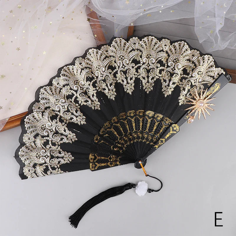 Ladies Lace Folding Hand Fan with Tassels | Wedding & Dance