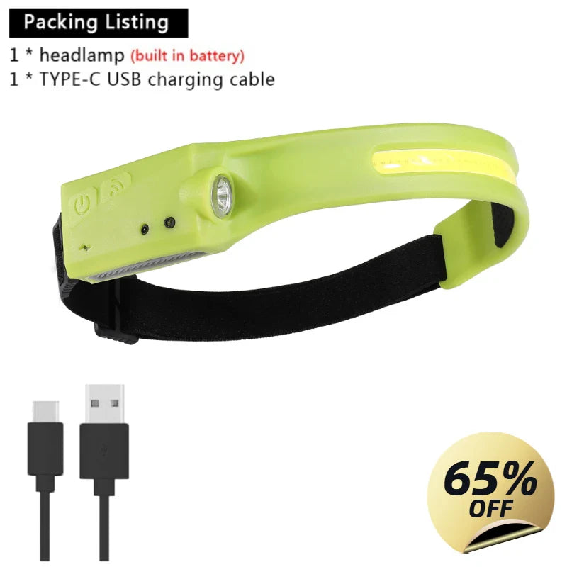 COB LED Rechargeable Headlamp – Motion Sensor, 400LM, IP65