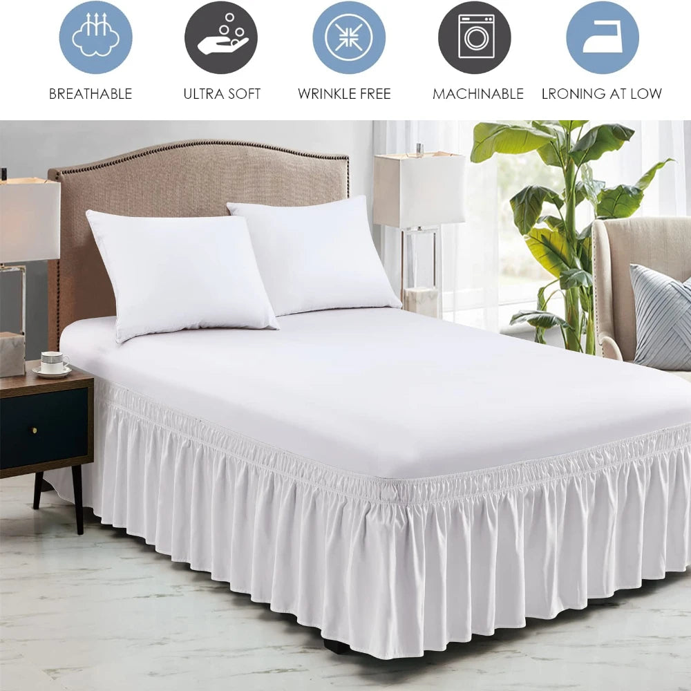 Elastic Wrap-Around Bed Skirt | Wrinkle Resistant Dust Ruffle