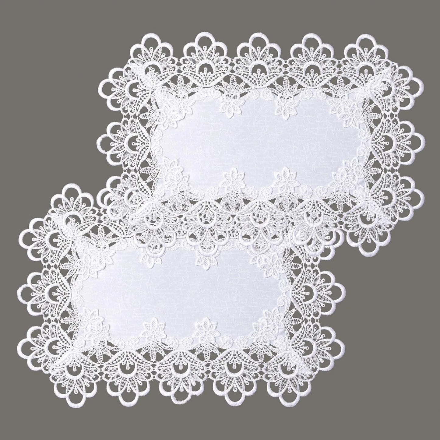 Battilo White Lace Placemats for Dining Table Embroidered Rectangle Cup Mat Set of 2 Decorative Table Mats Wedding Party Decor Peaceful Pleasures Health and Wellness