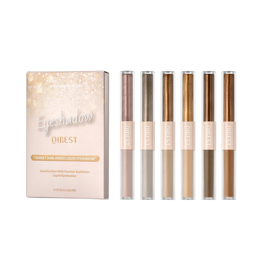 2 IN 1 Matte Liquid Eyeshadow Shimmer Diamonds Eye Shadow Set Long Lasting Waterproof Silkworm Brightening Eyes Makeup Kits Peaceful Pleasures Health and Wellness 6pcs
