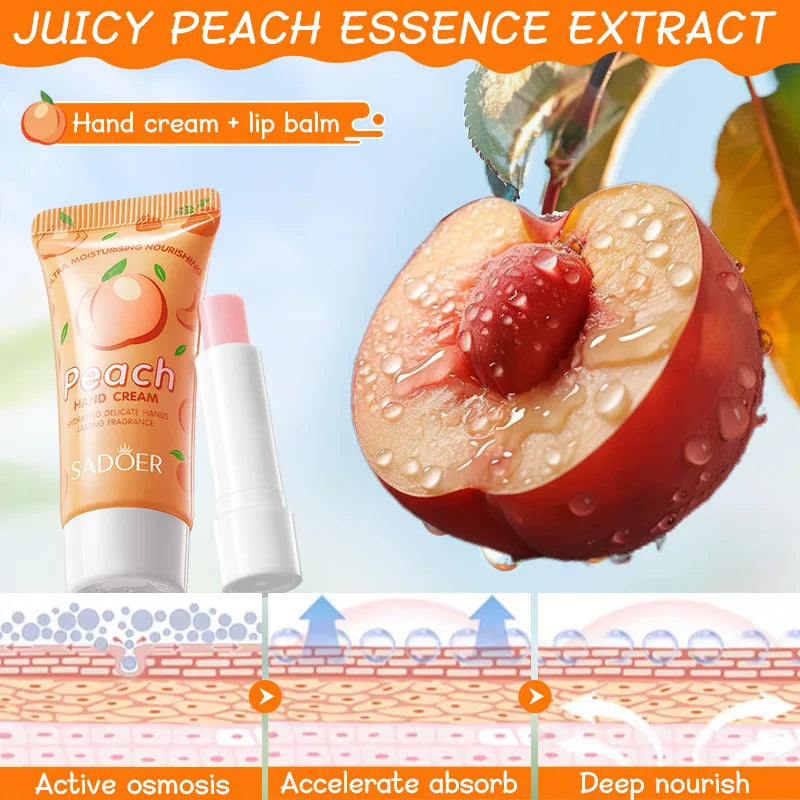 SADOER Peach Hand Cream & Lip Balm Set – Daily Moisture