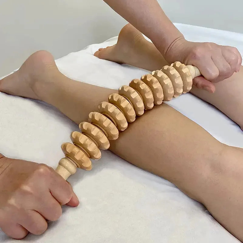 Anti-Slip Handle Wooden Gear Arm, Leg/Hip/Back Deep Massage Roller Peaceful Pleasures Health and Wellness