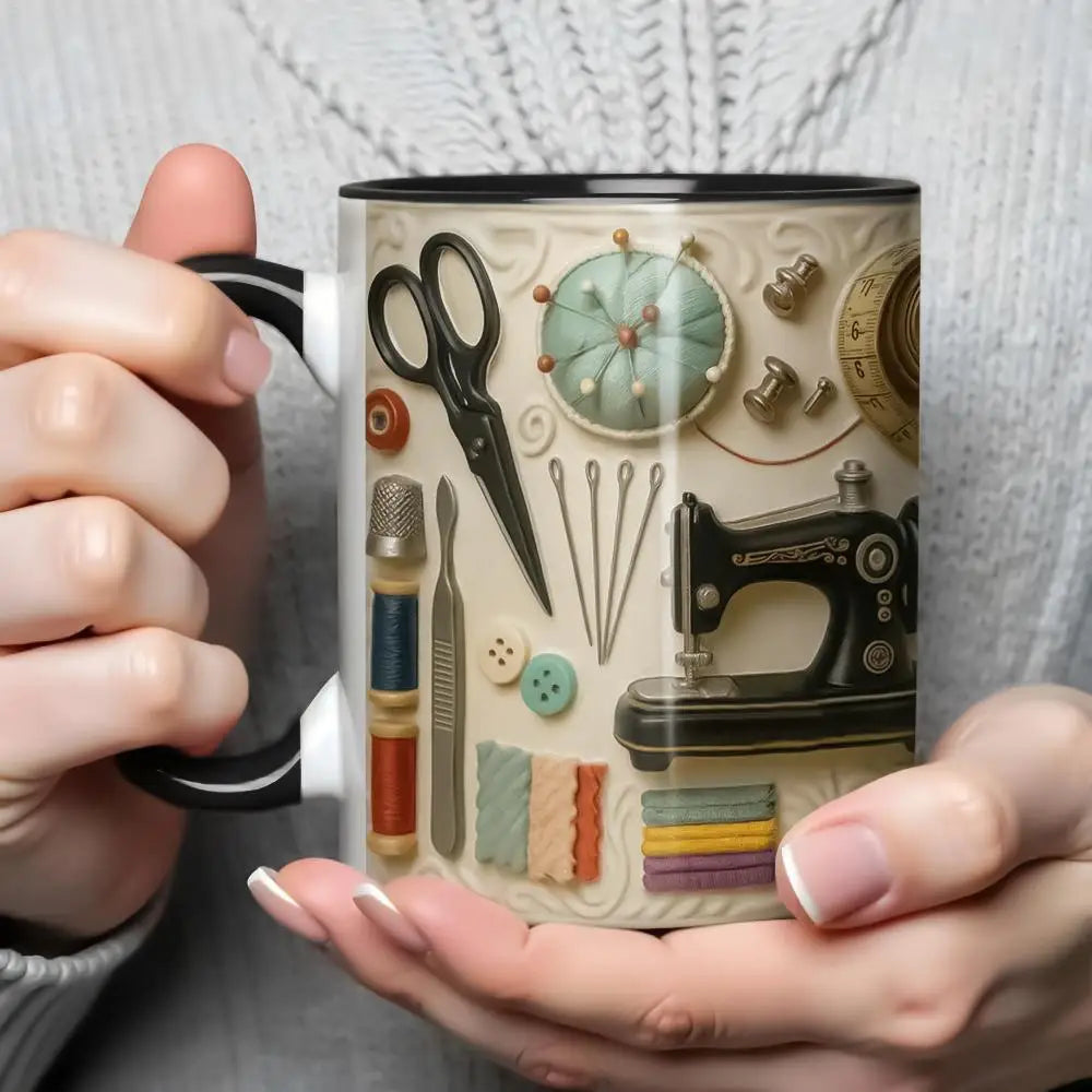 Sewing-Themed Ceramic Coffee Mug 300ml | Tea & Cocoa Cup