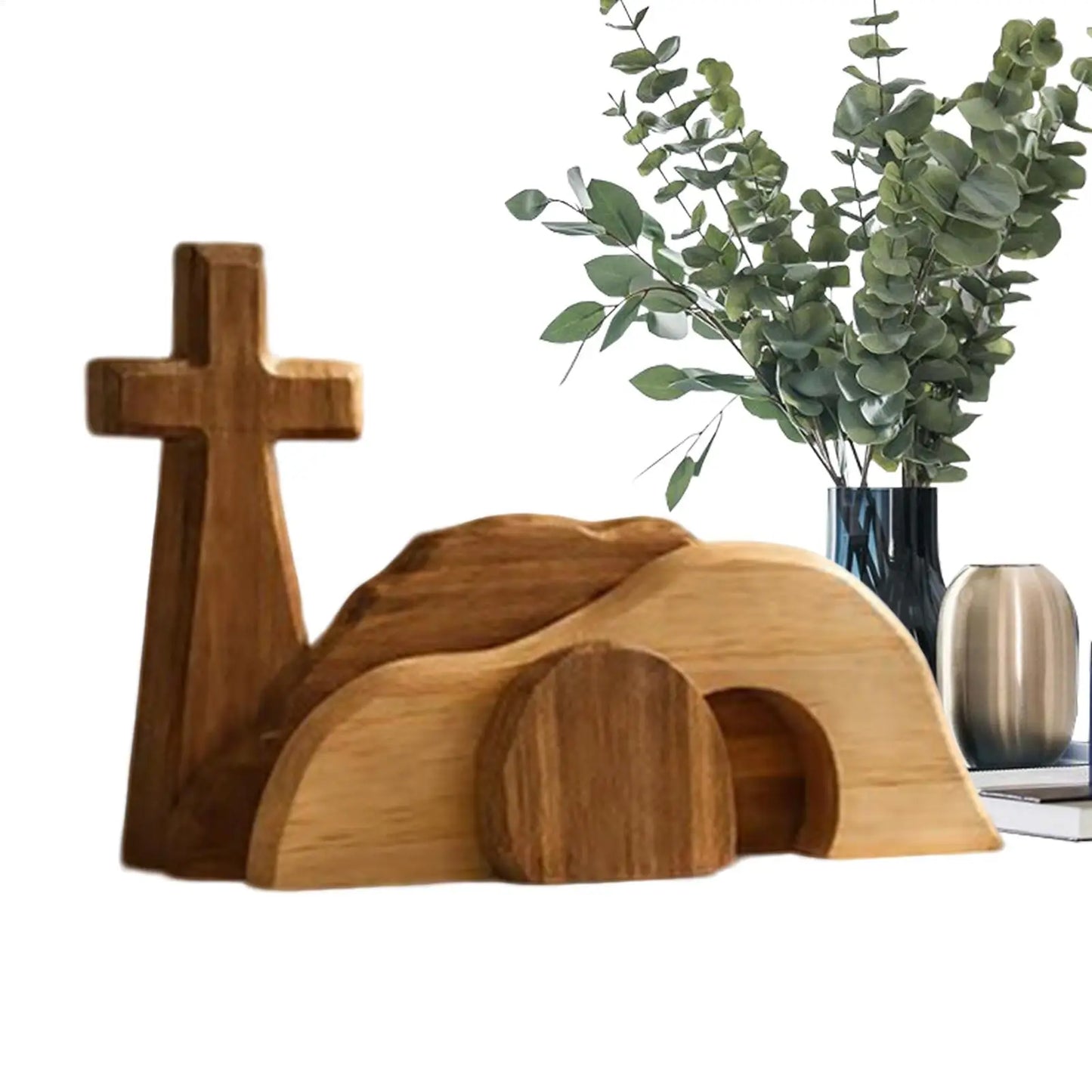 Wooden Easter Empty Tomb & Cross Resurrection Scene Decor Set