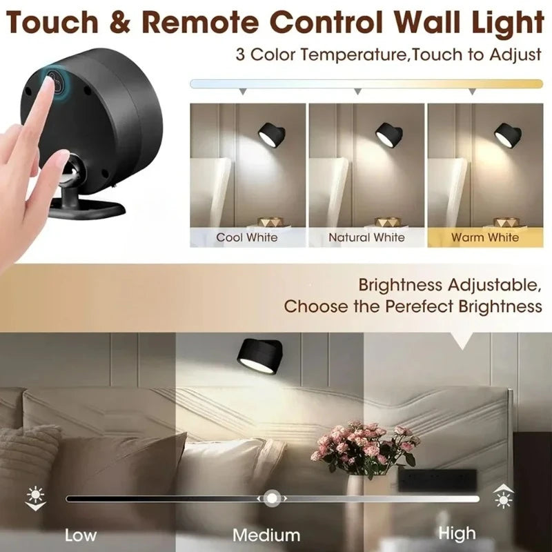 RTONTR Dimmable LED Wall Light | USB Rechargeable Remote