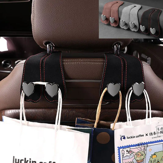 Heart Shape Car Headrest Hook – Suede Alloy Dual Hanger Car Headrest Hook Oasis Select